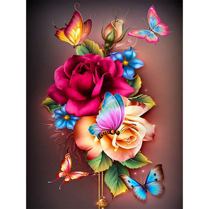 Butterfly Flowers - Full Round Drill Diamond Painting 30*40CM