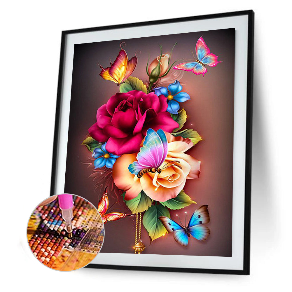 Butterfly Flowers - Full Round Drill Diamond Painting 30*40CM