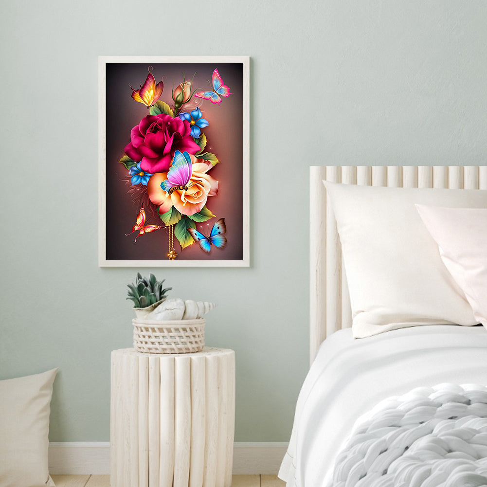 Butterfly Flowers - Full Round Drill Diamond Painting 30*40CM