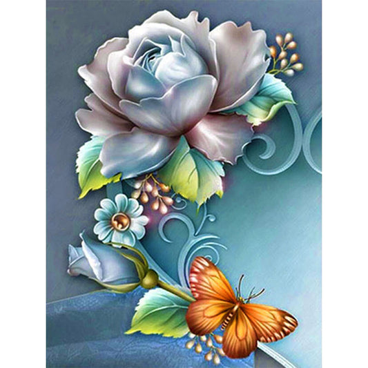 Butterfly Flowers - Full Round Drill Diamond Painting 30*40CM