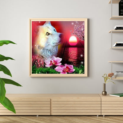 Flowers Wolf - Full Round Drill Diamond Painting 45*45CM
