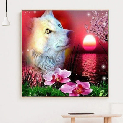 Flowers Wolf - Full Round Drill Diamond Painting 45*45CM