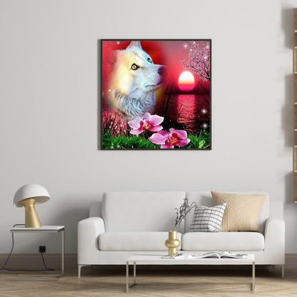 Flowers Wolf - Full Round Drill Diamond Painting 45*45CM