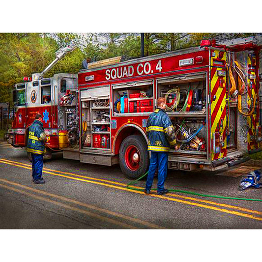 Fire Truck - Full Round Drill Diamond Painting 40*30CM