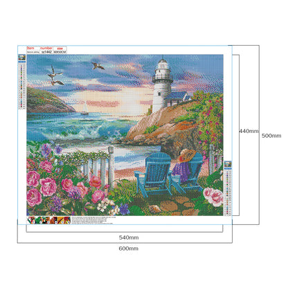 Flowers Lighthouse - Full Round Drill Diamond Painting 60*50CM