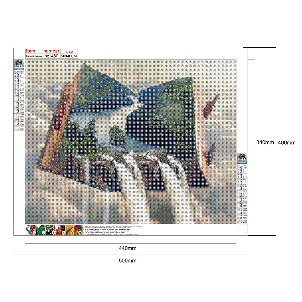 Waterfall Landscape - Full Round Drill Diamond Painting 50*40CM