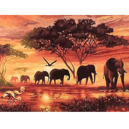 Elephant Herd - Full Round Drill Diamond Painting 40*30CM