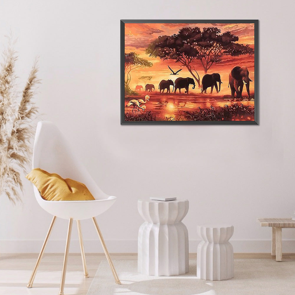 Elephant Herd - Full Round Drill Diamond Painting 40*30CM