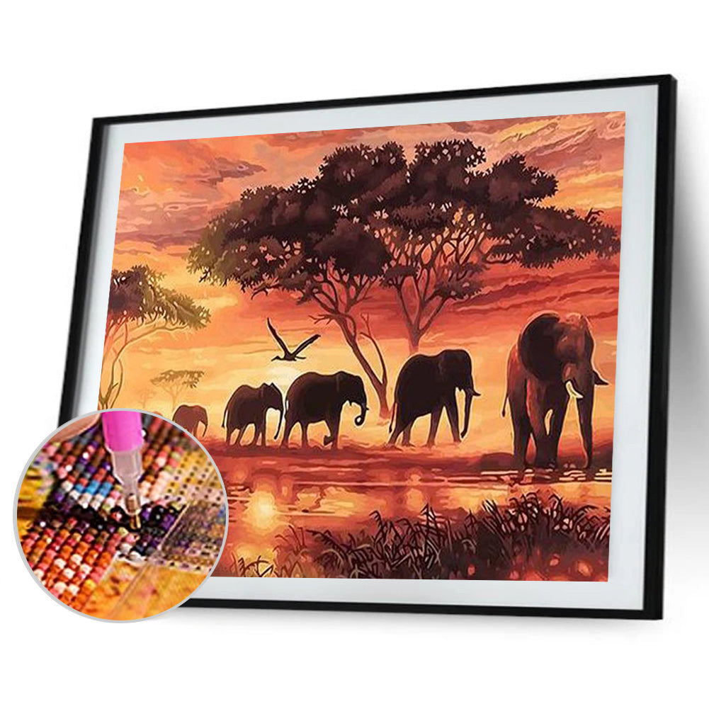 Elephant Herd - Full Round Drill Diamond Painting 40*30CM