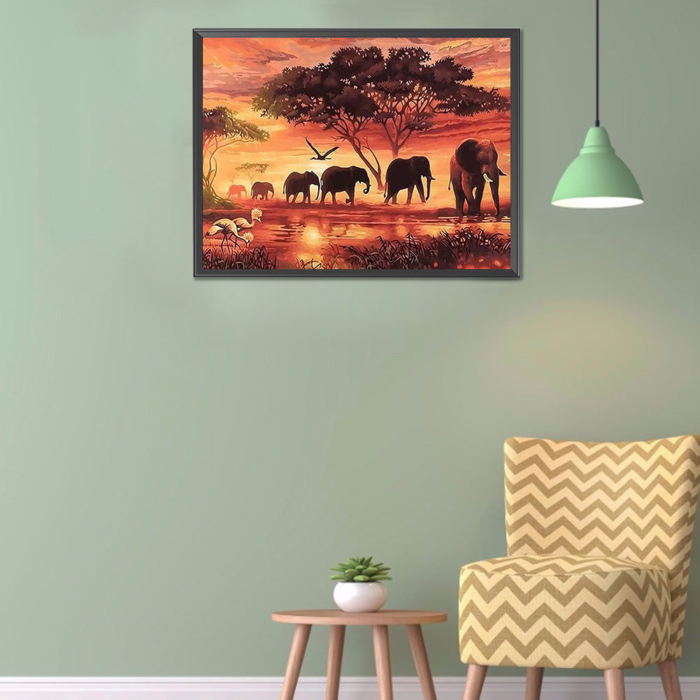 Elephant Herd - Full Round Drill Diamond Painting 40*30CM