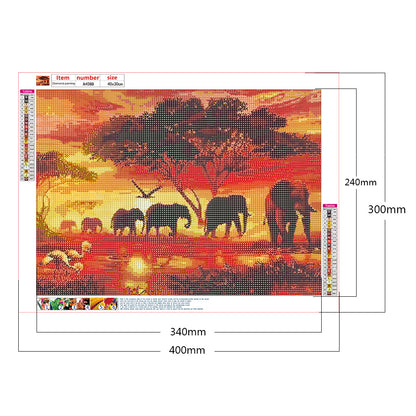 Elephant Herd - Full Round Drill Diamond Painting 40*30CM