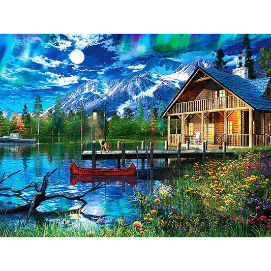 Riverside House - Full Round Drill Diamond Painting 40*30CM