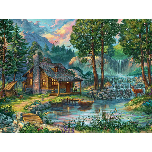 Riverside House - Full Round Drill Diamond Painting 40*30CM