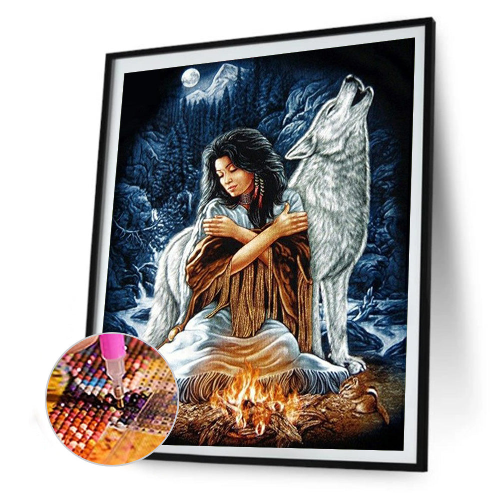 Woman Wolf - Full Round Drill Diamond Painting 40*50CM