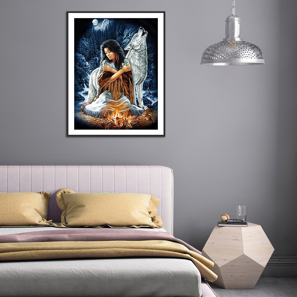 Woman Wolf - Full Round Drill Diamond Painting 40*50CM