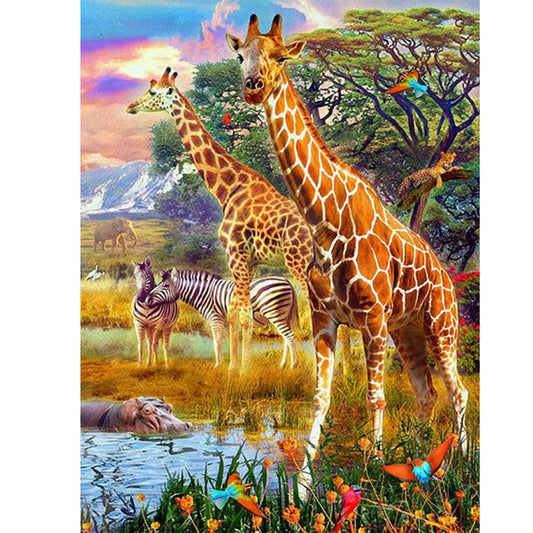 Giraffe Zebra - Full Round Drill Diamond Painting 30*40CM