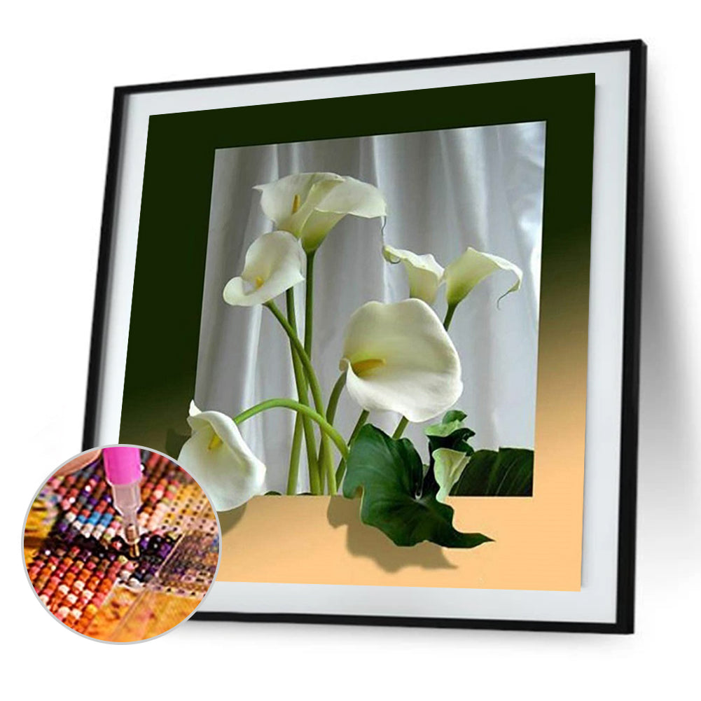 White Calla Lily - Full Round Drill Diamond Painting 30*30CM