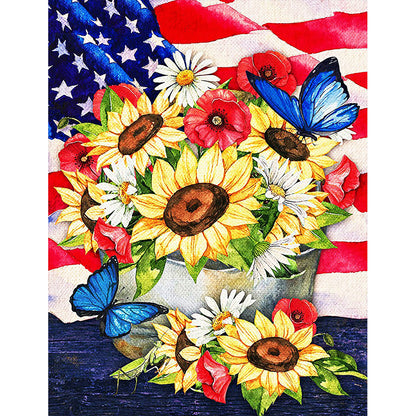 Flag And Flowers - Full Round Drill Diamond Painting 50*60CM