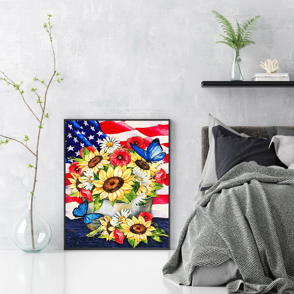 Flag And Flowers - Full Round Drill Diamond Painting 50*60CM