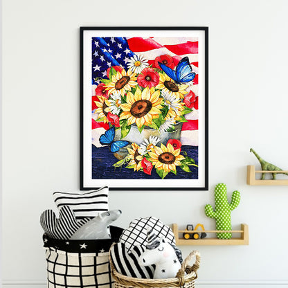 Flag And Flowers - Full Round Drill Diamond Painting 50*60CM