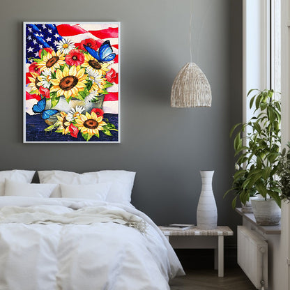 Flag And Flowers - Full Round Drill Diamond Painting 50*60CM