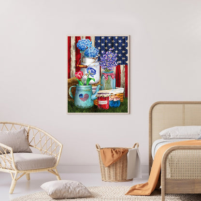 Flag And Flowers - Full Round Drill Diamond Painting 50*60CM