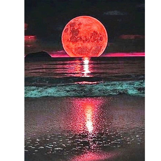 Sea ??Red Moon - Full Round Drill Diamond Painting 30*40CM