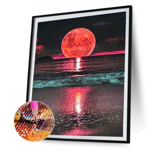 Sea ??Red Moon - Full Round Drill Diamond Painting 30*40CM