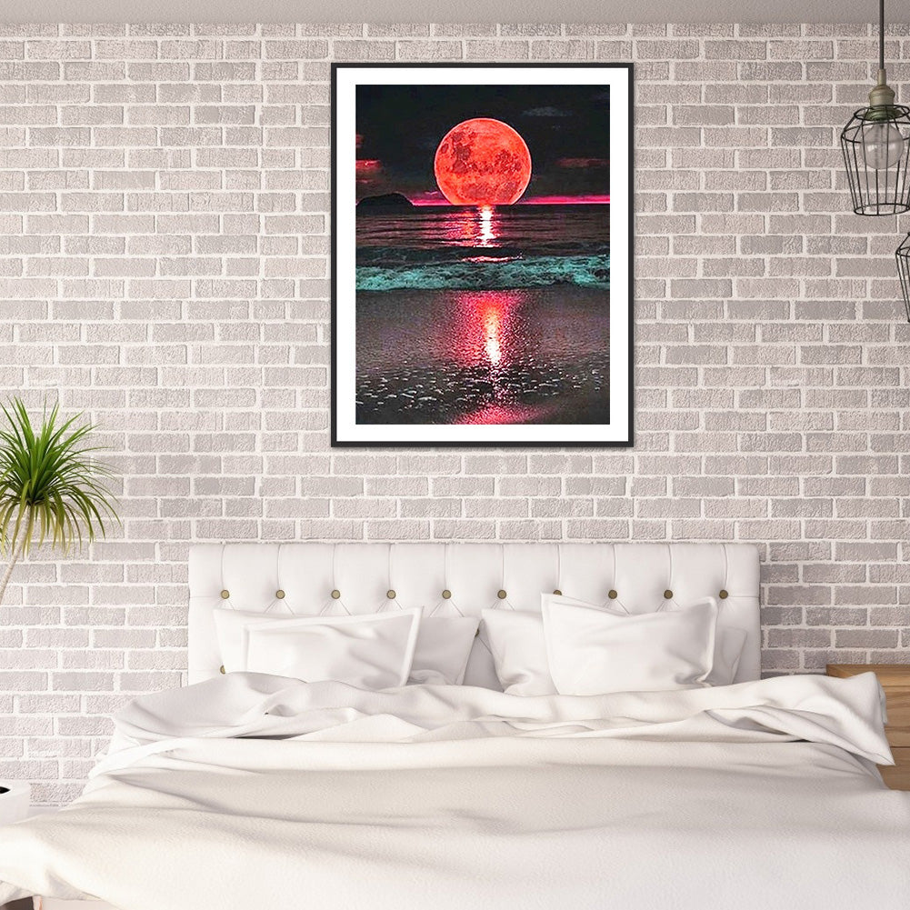 Sea ??Red Moon - Full Round Drill Diamond Painting 30*40CM