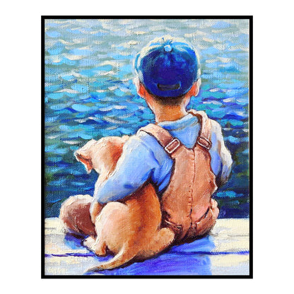 Little Boy And Dog By The Sea - 11CT Stamped Cross Stitch 40*50CM