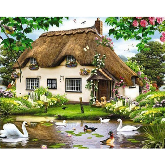 Thatched House - Full Round Drill Diamond Painting 40*30CM