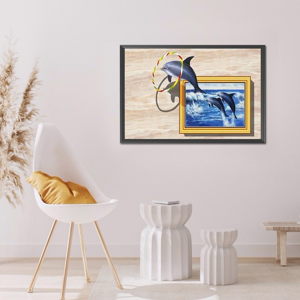 Dolphin - Full Round Drill Diamond Painting 60*40CM