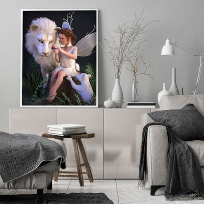 Lion And Girl - Full Round Drill Diamond Painting 40*50CM