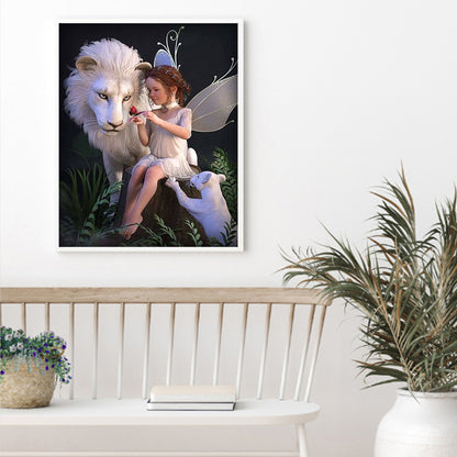 Lion And Girl - Full Round Drill Diamond Painting 40*50CM
