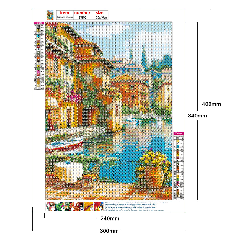 Small Town Scenery - Full Round Drill Diamond Painting 30*40CM