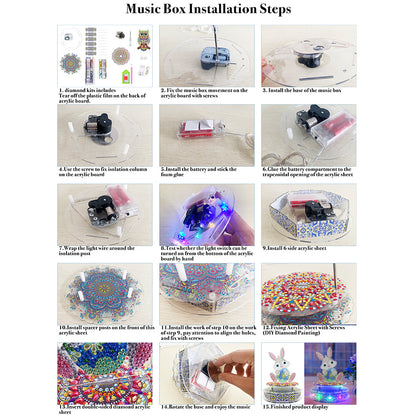 18 Tones Mechanical DIY Diamond Painting Art Sounding Music Box LED Kits