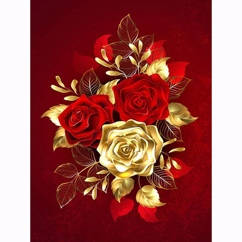 Golden Red Rose - Full Round Drill Diamond Painting 30*40CM