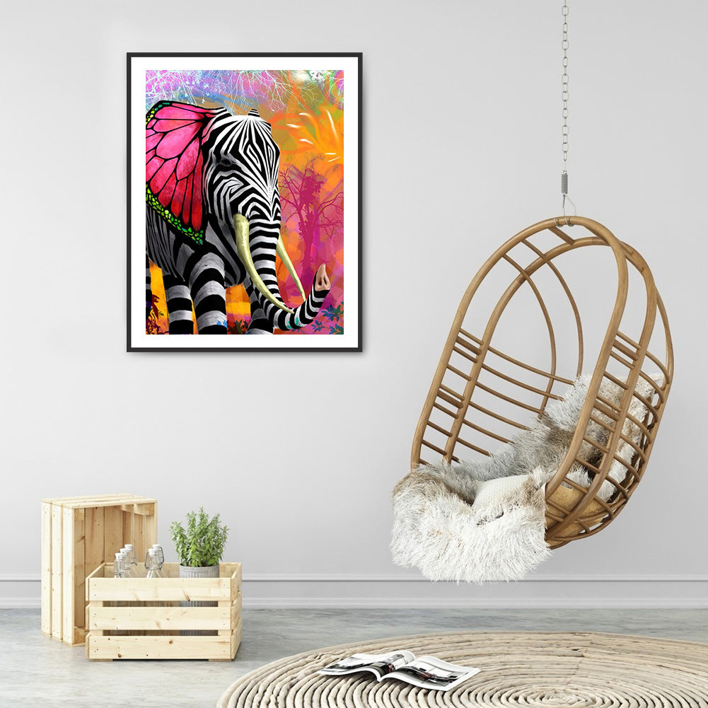 Zebra Elephant - Full Round Drill Diamond Painting 30*40CM