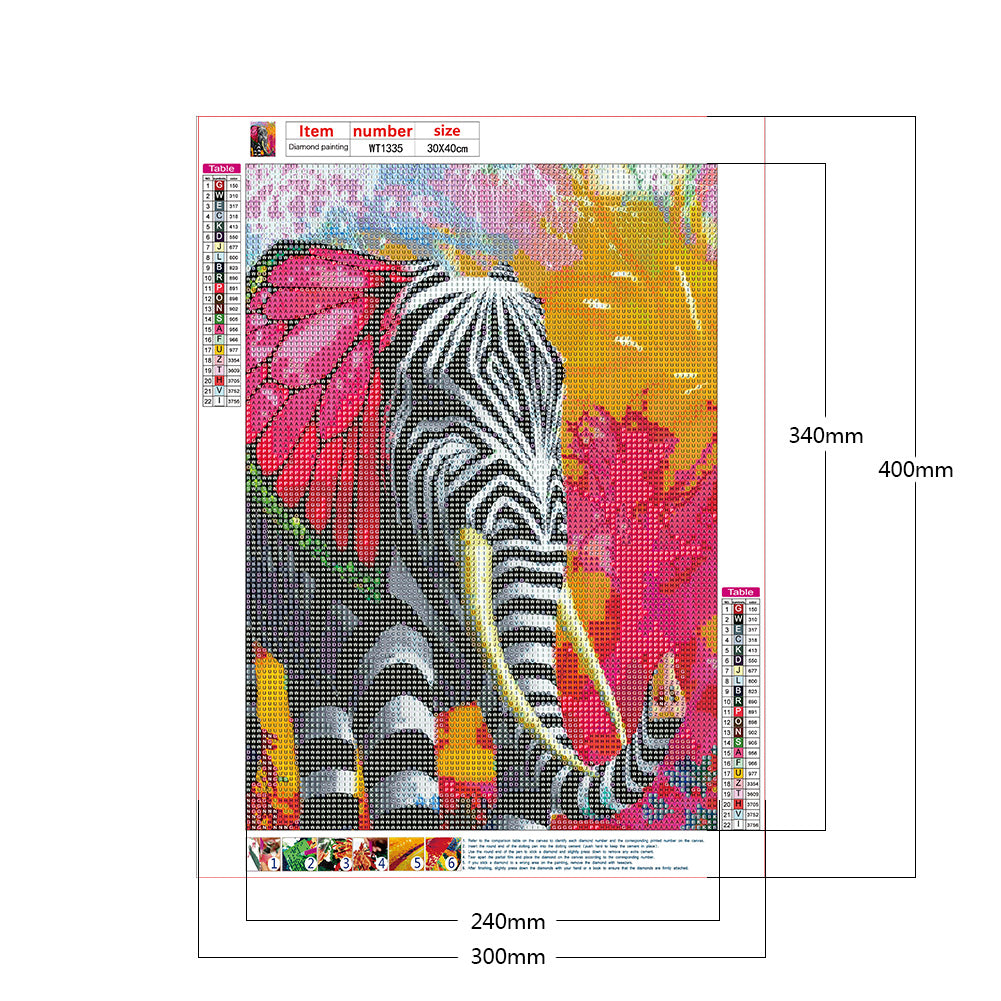 Zebra Elephant - Full Round Drill Diamond Painting 30*40CM