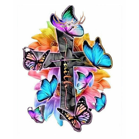 Butterfly And Cross - 11CT Stamped Cross Stitch 40*50CM