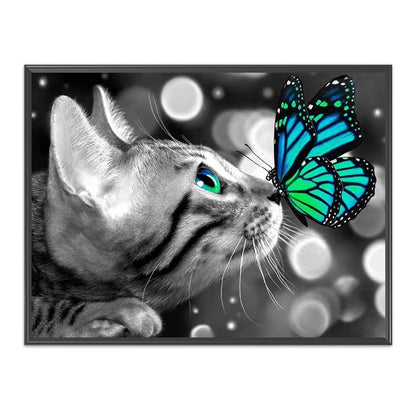 Cat Kisses Butterfly - 11CT Stamped Cross Stitch 40*50CM