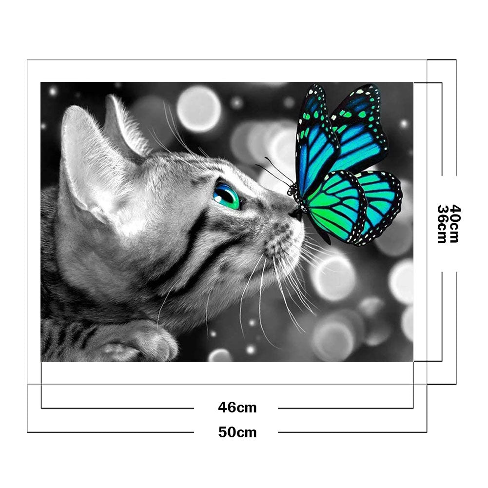 Cat Kisses Butterfly - 11CT Stamped Cross Stitch 40*50CM