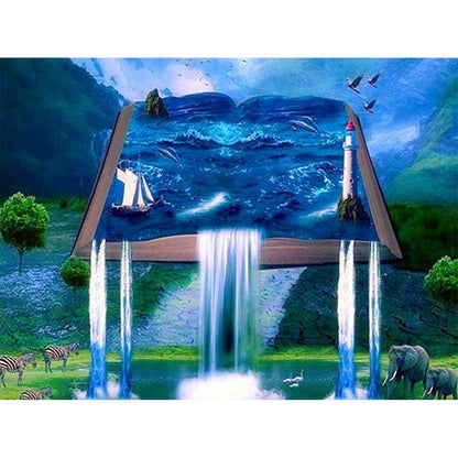 Book Waterfall - Full Round Drill Diamond Painting 40*30CM