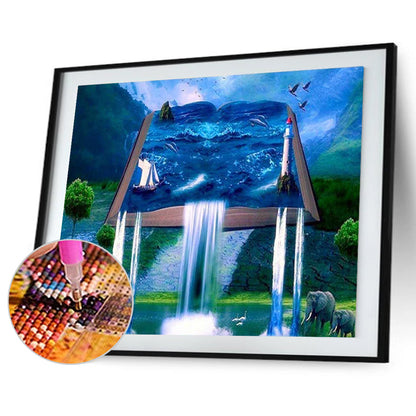 Book Waterfall - Full Round Drill Diamond Painting 40*30CM