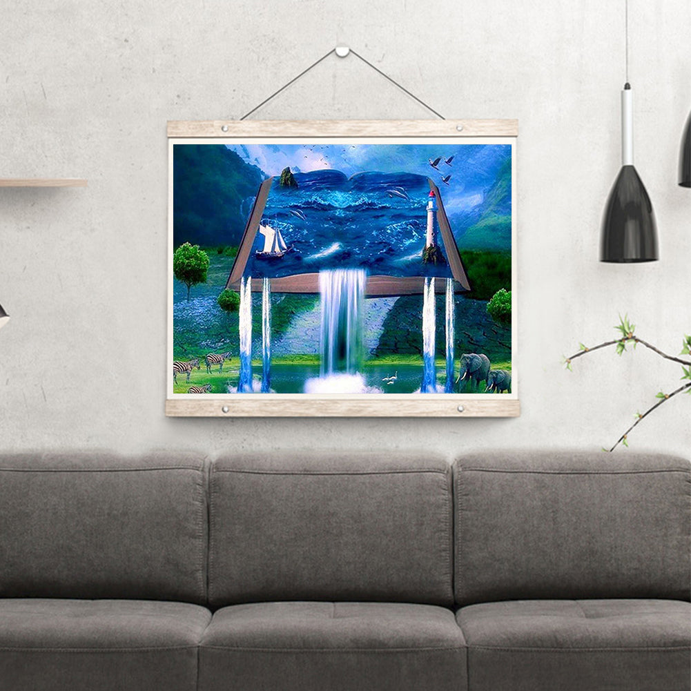 Book Waterfall - Full Round Drill Diamond Painting 40*30CM