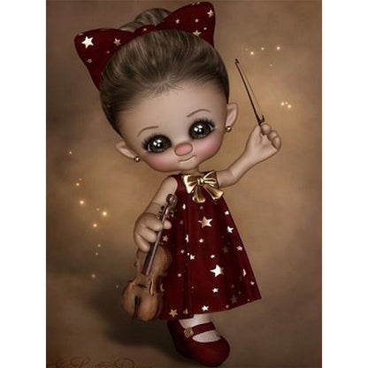 Big Eye Doll Playing The Violin - 11CT Stamped Cross Stitch 40*50CM