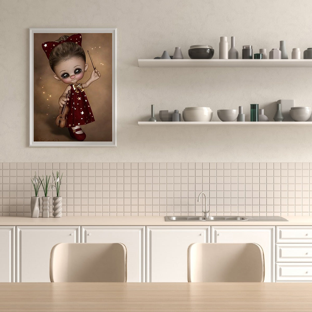 Big Eye Doll Playing The Violin - 11CT Stamped Cross Stitch 40*50CM