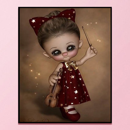 Big Eye Doll Playing The Violin - 11CT Stamped Cross Stitch 40*50CM