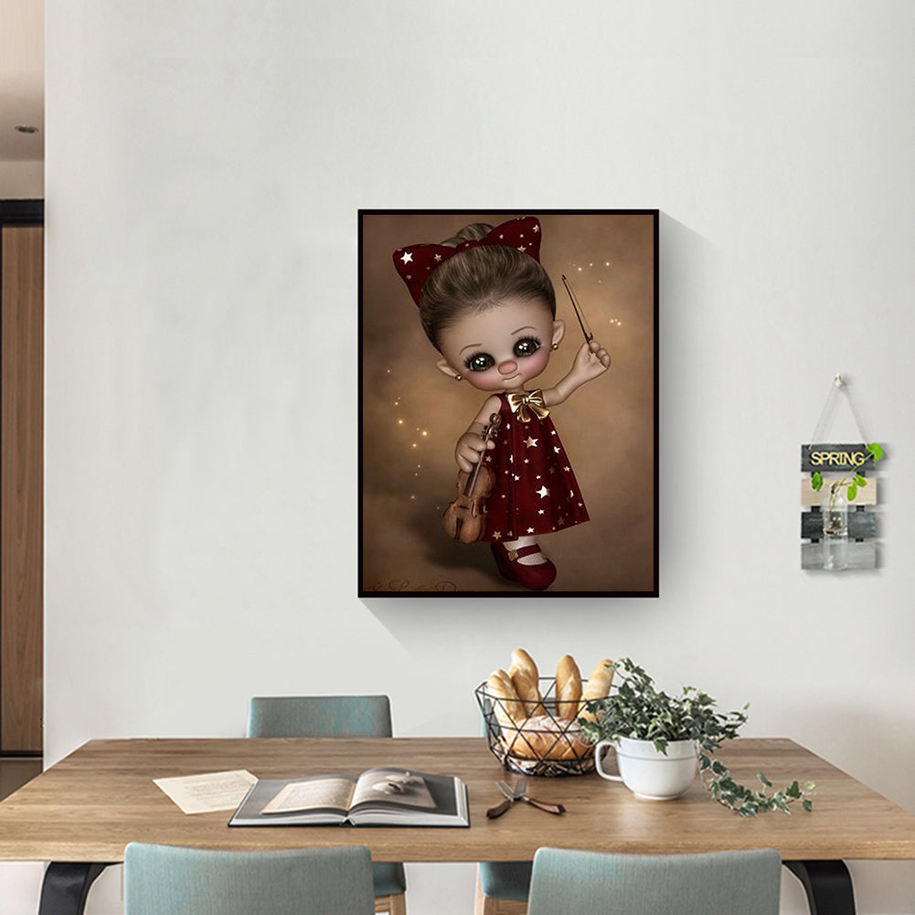 Big Eye Doll Playing The Violin - 11CT Stamped Cross Stitch 40*50CM