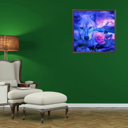 Flower And Wolf - Full Round Drill Diamond Painting 45*45CM
